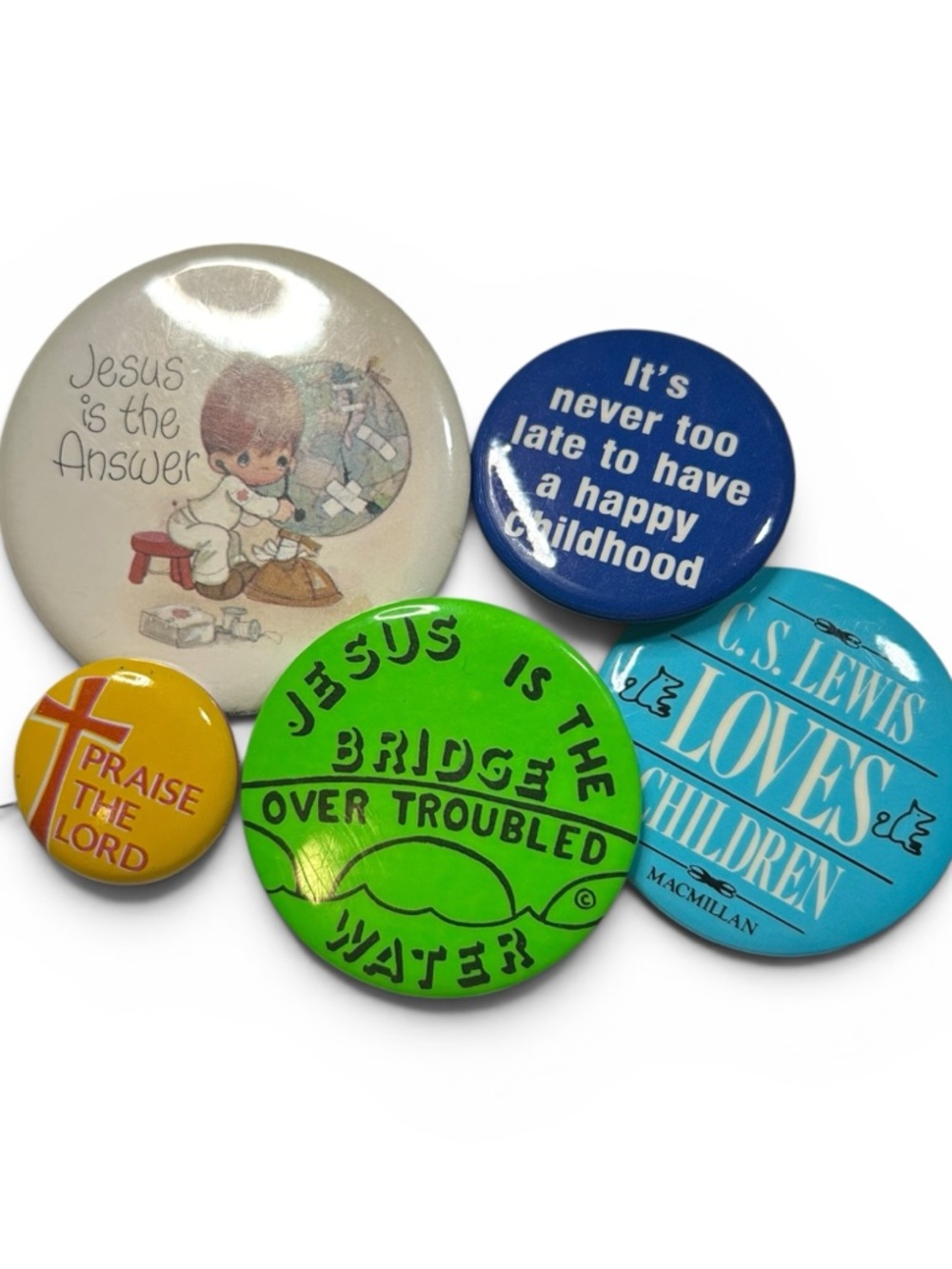 Vintage Religious Pin Lot Jesus Christian Buttons C.S. Lewis‎ Precious Moments